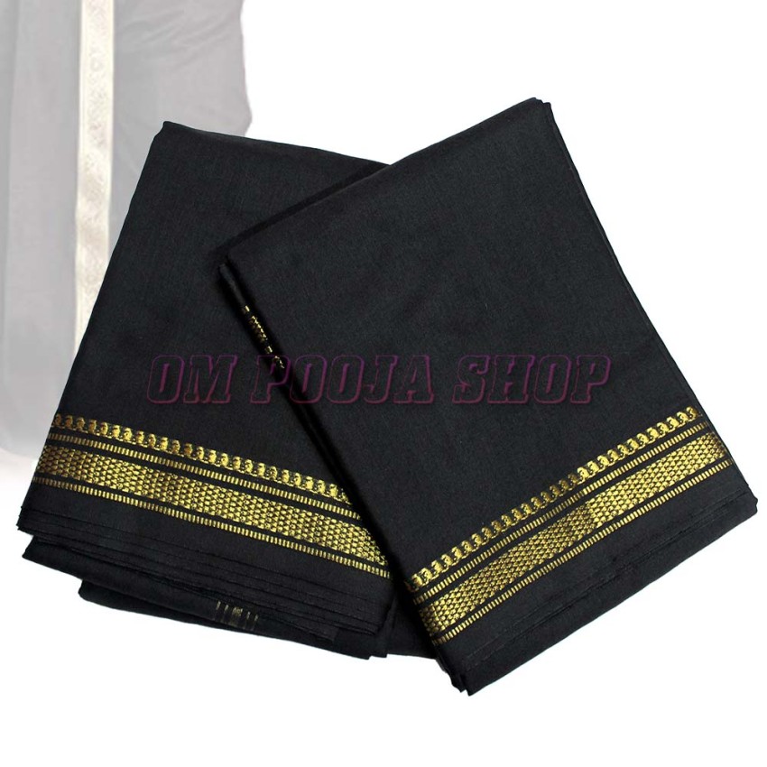 Black Cotton Dhoti with Angavastram for Men